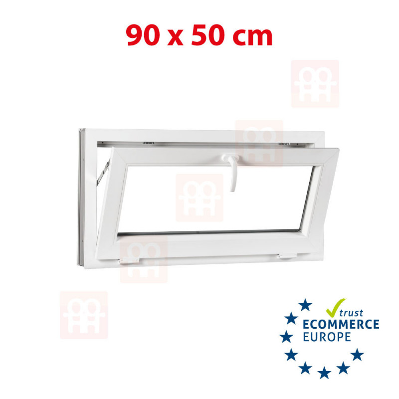 Sklopné plastové okno 90x50 cm, bílé, 6 komor