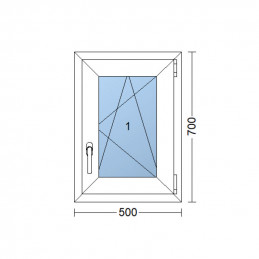 Okno z tworzywa sztucznego | 50 x 70 cm (500 x 700 mm) | białe | otwierane i uchylane | prawe