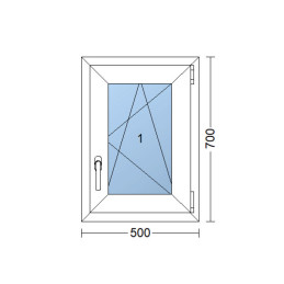 Plastic window 50x70 cm (500x700 mm), tilt-and-turn right, white | TROCAL