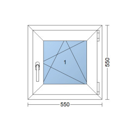 Plastic window 55x55 cm (550x550 mm), tilt-and-turn right, white | TROCAL