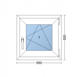 Ventana de plástico | 55 x 55 cm (550 x 550 mm) | blanca | apertura y basculación | derecha