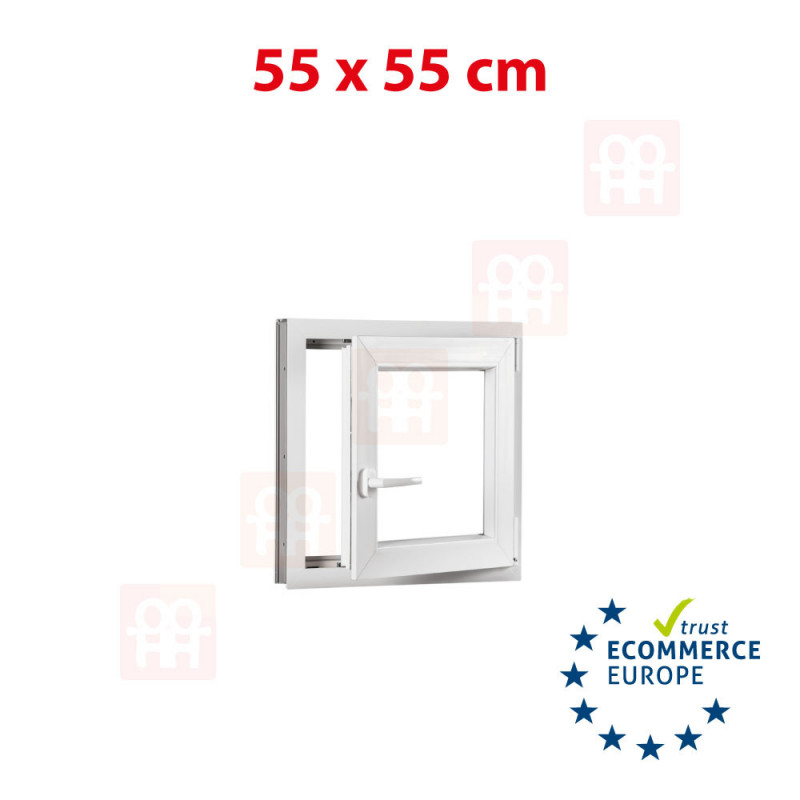 Ventana de plástico | 55 x 55 cm (550 x 550 mm) | blanca | apertura y basculación | derecha