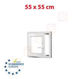 Plastic window 55x55 cm (550x550 mm), tilt-and-turn left, white | TROCAL
