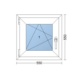 Plastic window 55x55 cm (550x550 mm), tilt-and-turn left, white | TROCAL