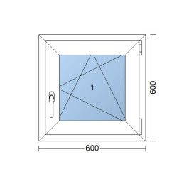 Plastic window 60x60 cm (600x600 mm), tilt-and-turn right, white | TROCAL