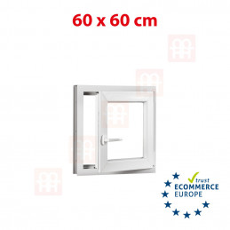 Ventana de plástico | 60 x 60 cm (600 x 600 mm) | blanca | apertura y basculación | derecha