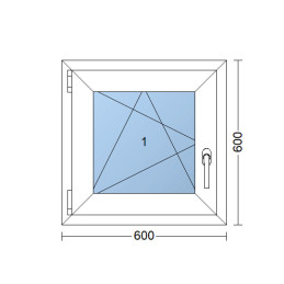 Plastic window 60x60 cm (600x600 mm), tilt-and-turn left, white | TROCAL