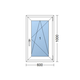 Plastic window 60x100 cm (600x1000 mm), tilt-and-turn right, white | TROCAL