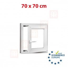 Okno z tworzywa sztucznego | 70 x 70 cm (700 x 700 mm) | białe | otwierane i uchylane | prawe