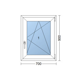 Plastic window 70x90 cm (700x900 mm), tilt-and-turn right, white | TROCAL