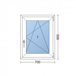 Ventana de plástico | 70 x 90 cm (700 x 900 mm) | blanca | apertura y basculación | derecha