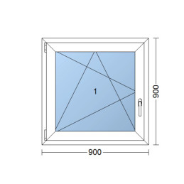 Plastic window 90x90 cm (900x900 mm), tilt-and-turn left, white | TROCAL