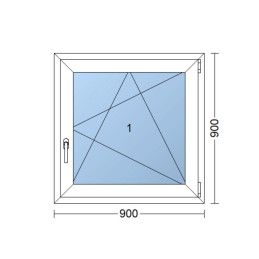 Plastic window 90x90 cm (900x900 mm), tilt-and-turn right, white | TROCAL