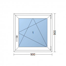 Ventana de plástico | 90 x 90 cm (900 x 900 mm) | blanca | apertura y basculación | derecha