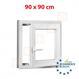 Okno z tworzywa sztucznego | 90 x 90 cm (900 x 900 mm) | białe | otwierane i uchylane | prawe