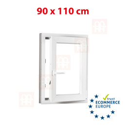 Plastic window 90x110 cm (900x1100 mm), tilt-and-turn right, white | TROCAL