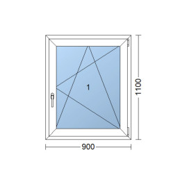 Plastic window 90x110 cm (900x1100 mm), tilt-and-turn right, white | TROCAL