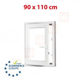 Okno plastikowe | 90x110 cm (900x1100 mm) | białe | otwierane i uchylane | lewe