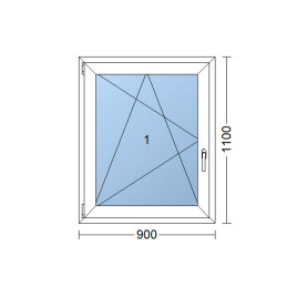 Plastic window 90x110 cm (900x1100 mm), tilt-and-turn left, white | TROCAL