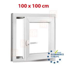 Plastic window 100x100 cm (1000x1000 mm), tilt-and-turn right, white | TROCAL