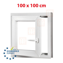 Plastic window 100x100 cm (1000x1000 mm), tilt-and-turn left, white | TROCAL
