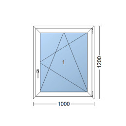 Plastic window 100x120 cm (1000x1200 mm), tilt-and-turn right, white | TROCAL