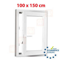 Plastic window 100x150 cm (1000x1500 mm), tilt-and-turn right, white | TROCAL