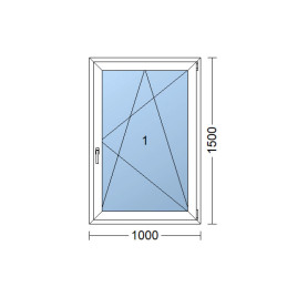 Plastic window 100x150 cm (1000x1500 mm), tilt-and-turn right, white | TROCAL