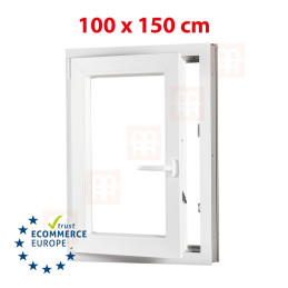 Plastic window 100x150 cm (1000x1500 mm), tilt-and-turn left, white | TROCAL