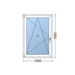 Plastic window 100x150 cm (1000x1500 mm), tilt-and-turn left, white | TROCAL