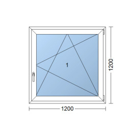 Plastic window 120x120 cm (1200x1200 mm), tilt-and-turn right, white | TROCAL