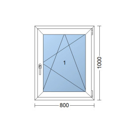 Plastic window 80x100 cm (800x1000 mm), tilt-and-turn right, white | TROCAL