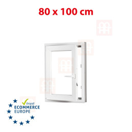 Plastic window 80x100 cm (800x1000 mm), tilt-and-turn left, white | TROCAL