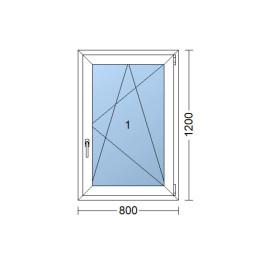 Plastic window 80x120 cm (800x1200 mm), tilt-and-turn right, white | TROCAL