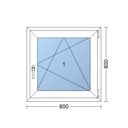 Plastic window 80x80 cm (800x800 mm), tilt-and-turn right, white | TROCAL