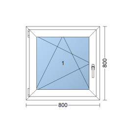 Plastic window 80x80 cm (800x800 mm), tilt-and-turn left, white | TROCAL
