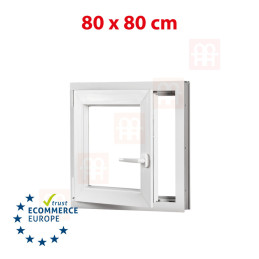 Plastic window 80x80 cm (800x800 mm), tilt-and-turn left, white | TROCAL