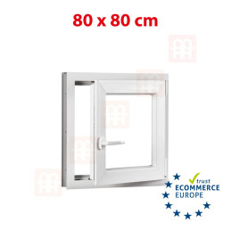 Plastic window 80x80 cm (800x800 mm), tilt-and-turn right, white | TROCAL
