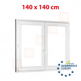 Okno plastikowe | 140x140 cm (1400x1400 mm) | białe | dwuskrzydłowe bez słupka (mullion) | prawe
