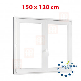 Okno plastikowe | 150x120 cm (1500x1200 mm) | białe | dwuskrzydłowe bez słupka (mullion) | prawe