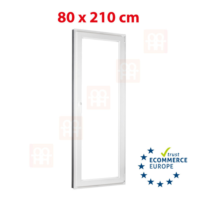 Porte en plastique | 80x210 cm (800x2100 mm) | blanche | balcon | ouverture et pliage | droite