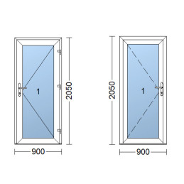 Plastic door | 90x205 cm (900x2050 mm) | white | glazed | right
