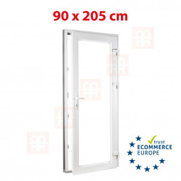 Drzwi z tworzywa sztucznego | 90x205 cm (900x2050 mm) | białe | przeszklone | prawe