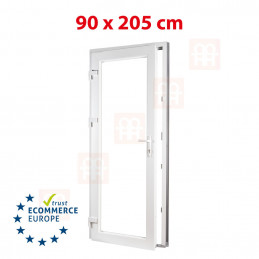 Drzwi z tworzywa sztucznego | 90 x 205 cm (900 x 2050 mm) | białe | przeszklone | lewe