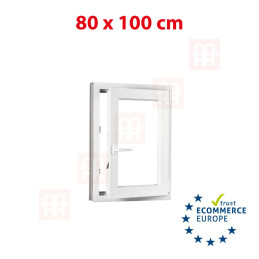 Ventana de plástico | 80 x 100 cm (800 x 1000 mm) | blanca | apertura y basculación | derecha