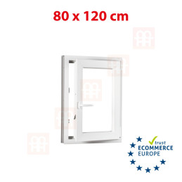 Plastic window 80x120 cm (800x1200 mm), tilt-and-turn right, white | TROCAL