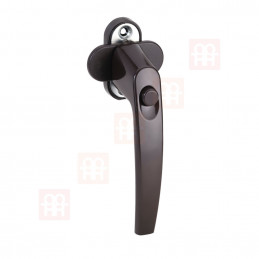 Security handle with locking button for windows and patio doors brown
