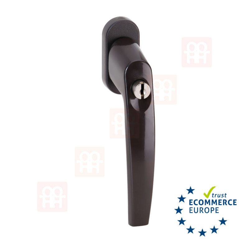 Security handle with key for windows and balcony doors brown