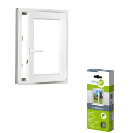 Set plastic window 80x100, right, opening and folding, white + mosquito net