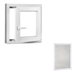 Set plastic window 80x80, right, opening and folding, white + aluminium mosquito net